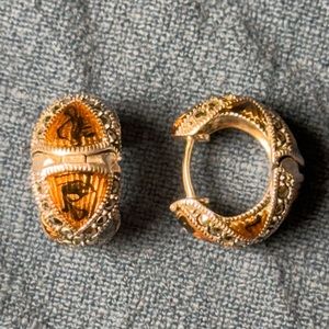 Sterling silver Judith Jack Marcasite Hoop Cuff Earrings Amber Details
